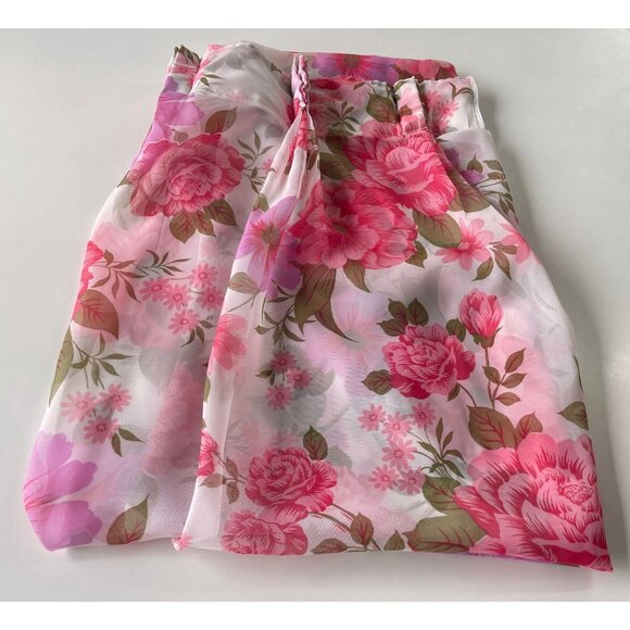 Vintage 1950s curtain, sheer floral pink, single pleated panel, long, narrow - Picture 9 of 10